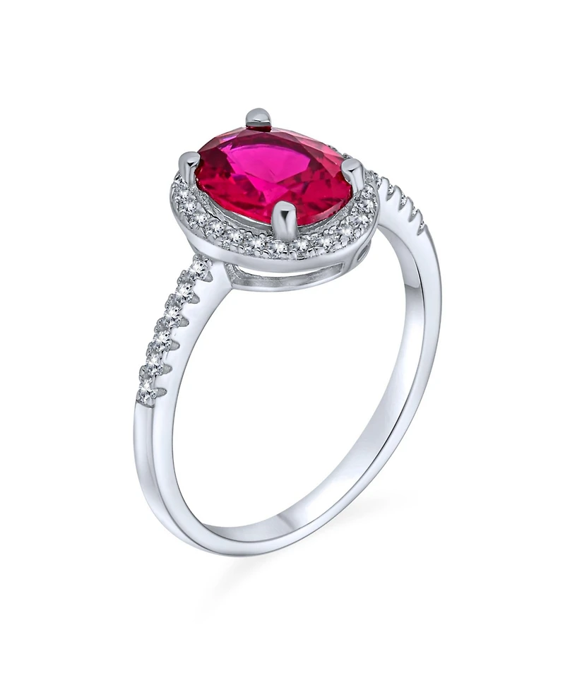 Bling Jewelry 3CT Cubic Zirconia Cz Pave Oval Solitaire Halo Red Pink Cocktail Ring Sterling Silver