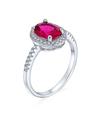 Bling Jewelry 3CT Cubic Zirconia Cz Pave Oval Solitaire Halo Red Pink Cocktail Ring Sterling Silver