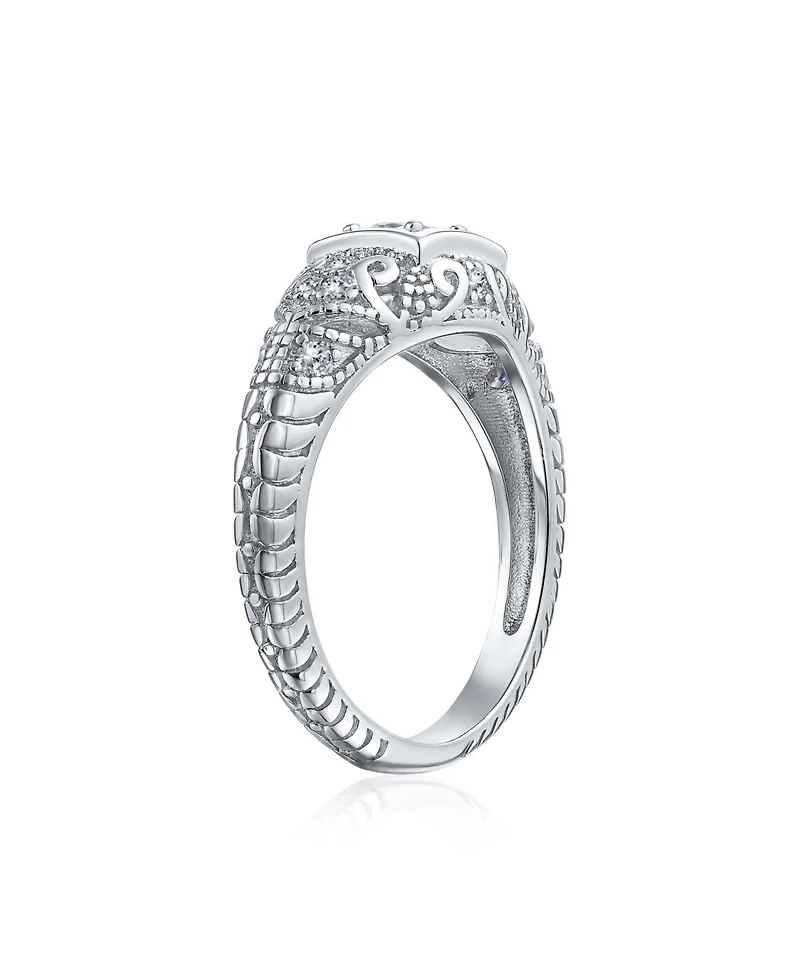 Bling Jewelry 1CT Deco Style Square Bezel Solitaire Round Cz Milgrain Promise Ring Sterling Silver