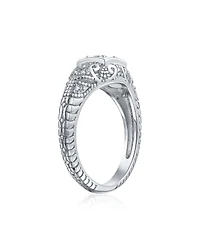 Bling Jewelry 1CT Deco Style Square Bezel Solitaire Round Cz Milgrain Promise Ring Sterling Silver
