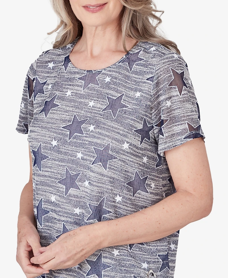 Alfred Dunner Women's All American Lined Space Dye Stars T-shirt with Side Tie