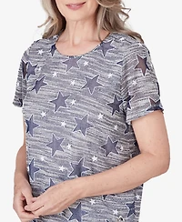 Alfred Dunner Women's All American Lined Space Dye Stars T-shirt with Side Tie