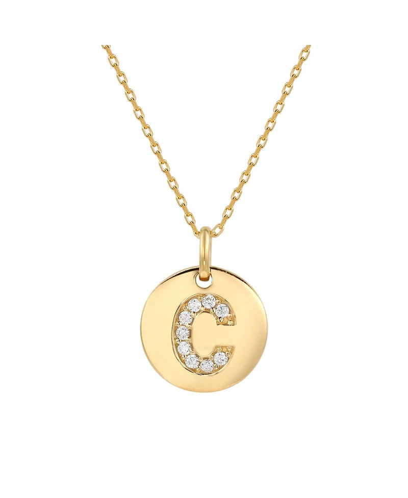 Suzy Levian Sterling Silver Cubic Zirconia Letter "C" Initial Disc Pendant Necklace