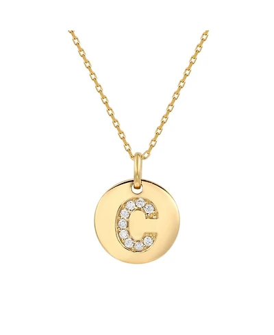 Suzy Levian Sterling Silver Cubic Zirconia Letter "C" Initial Disc Pendant Necklace
