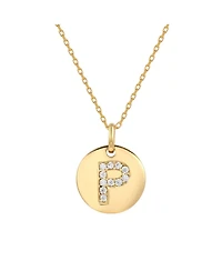 Suzy Levian Sterling Silver Cubic Zirconia Letter "P" Initial Disc Pendant Necklace