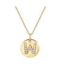 Suzy Levian Sterling Silver Cubic Zirconia Letter "W" Initial Disc Pendant Necklace