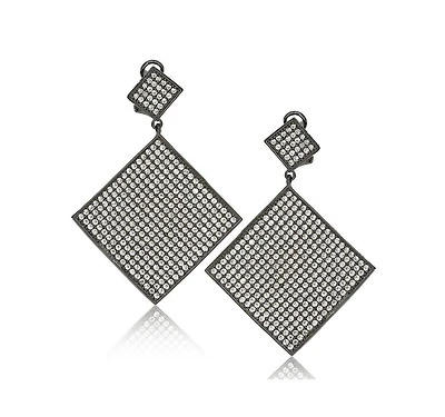 Suzy Levian Sterling Silver Cubic Zirconia Pave Flat Diamond-Shape Disk Dangle Earrings