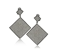 Suzy Levian Sterling Silver Cubic Zirconia Pave Flat Diamond-Shape Disk Dangle Earrings