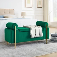 Green Velvet Storage Bench with Iron Legs