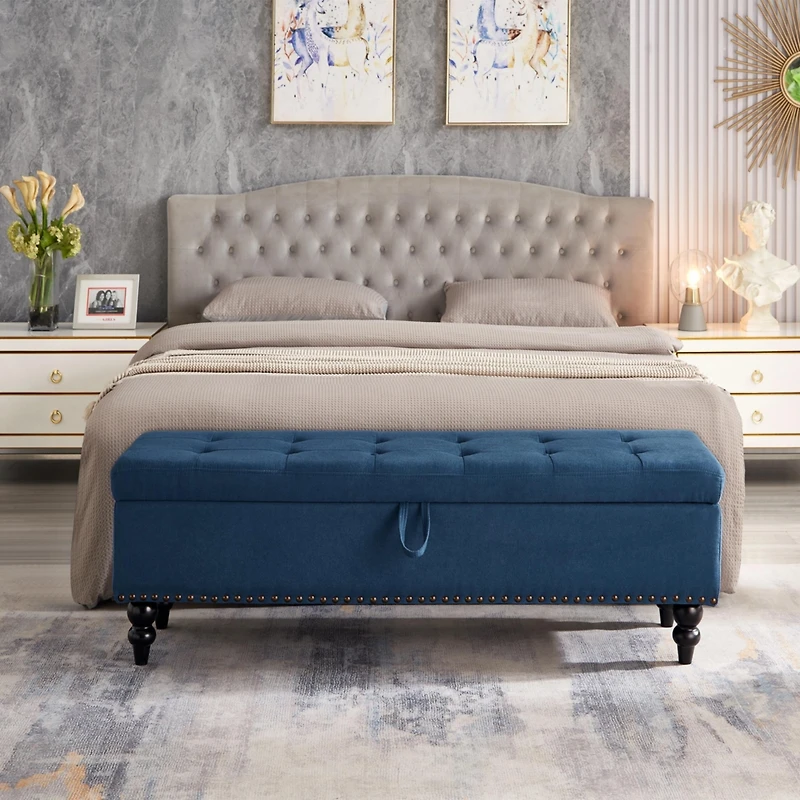 59" Bed Bench Ottoman with Storage Fabric