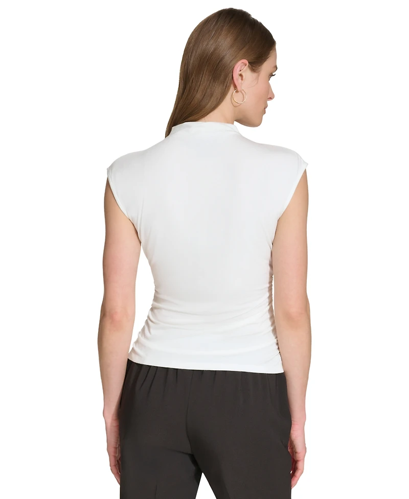 Dkny Women's Mock-Neck Sleeveless Side-ruched Knit Top, Regular & Petite