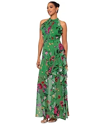 Betsy & Adam Petite Floral-Print Ruffled Halter Gown