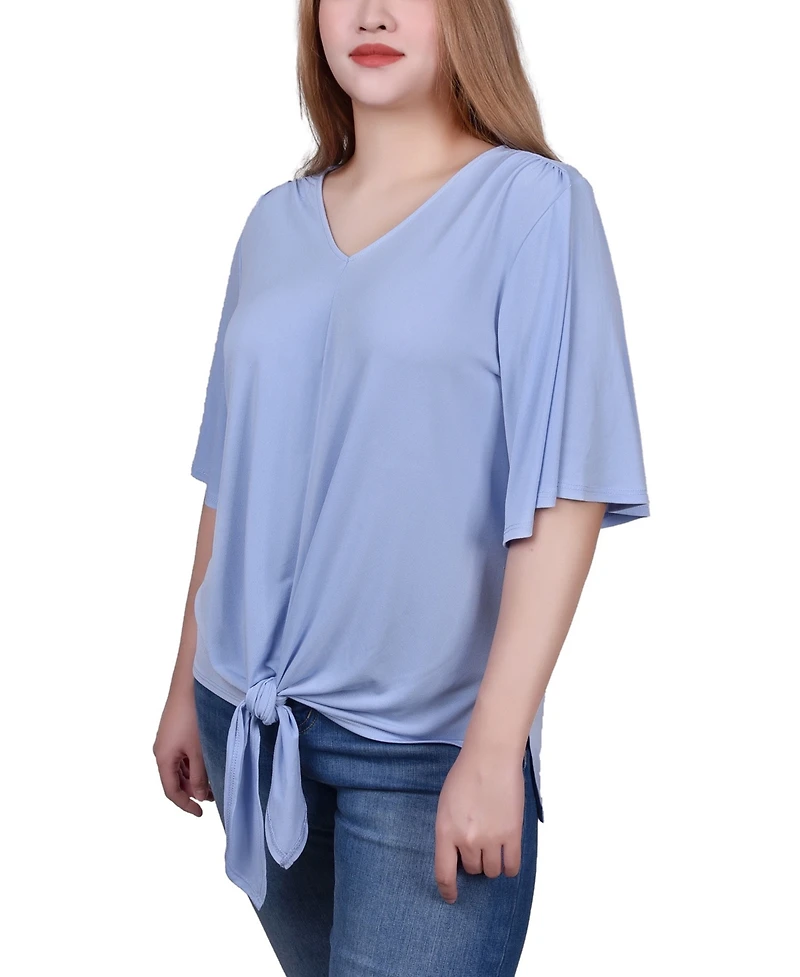 Ny Collection Petite Elbow Sleeve Tie-Front Top