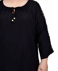 Ny Collection Plus 3/4 Sleeve Crochet Detail Blouse