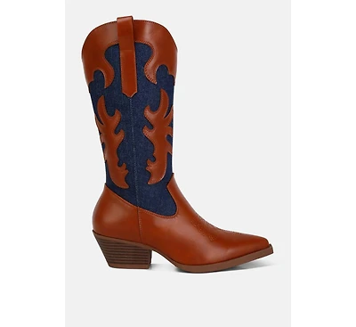 Fallon Faux Leather Patchwork Cowboy Boots