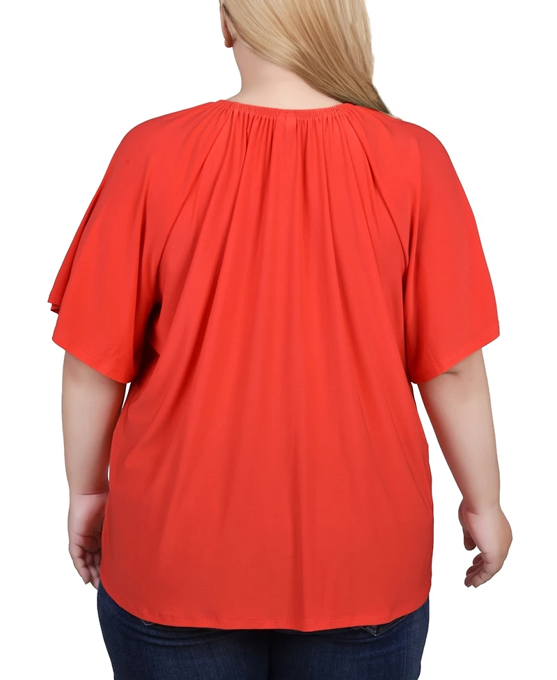 Ny Collection Plus Raglan Sleeve Top with Chain Details