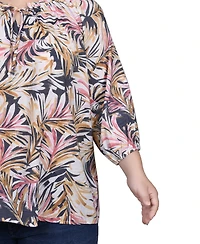 Ny Collection Plus 3/4 Sleeve Drawstring Neck Blouse
