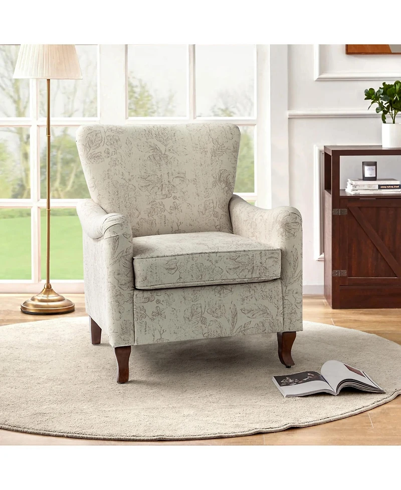 Ewert Comfy Floral Fabric Pattern Armchair with Wingback Design