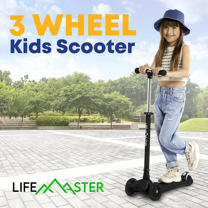 Lifemaster Kids Scooter – Children and Toddler 3 Wheel Kick Led Lights Illuminate when Rolling– Adjustable Handle