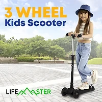 Lifemaster Kids Scooter – Children and Toddler 3 Wheel Kick Led Lights Illuminate when Rolling– Adjustable Handle