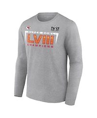 Men's Fanatics Heather Charcoal Kansas City Chiefs Super Bowl Lviii Champions Counting Points Score Long Sleeve T-shirt