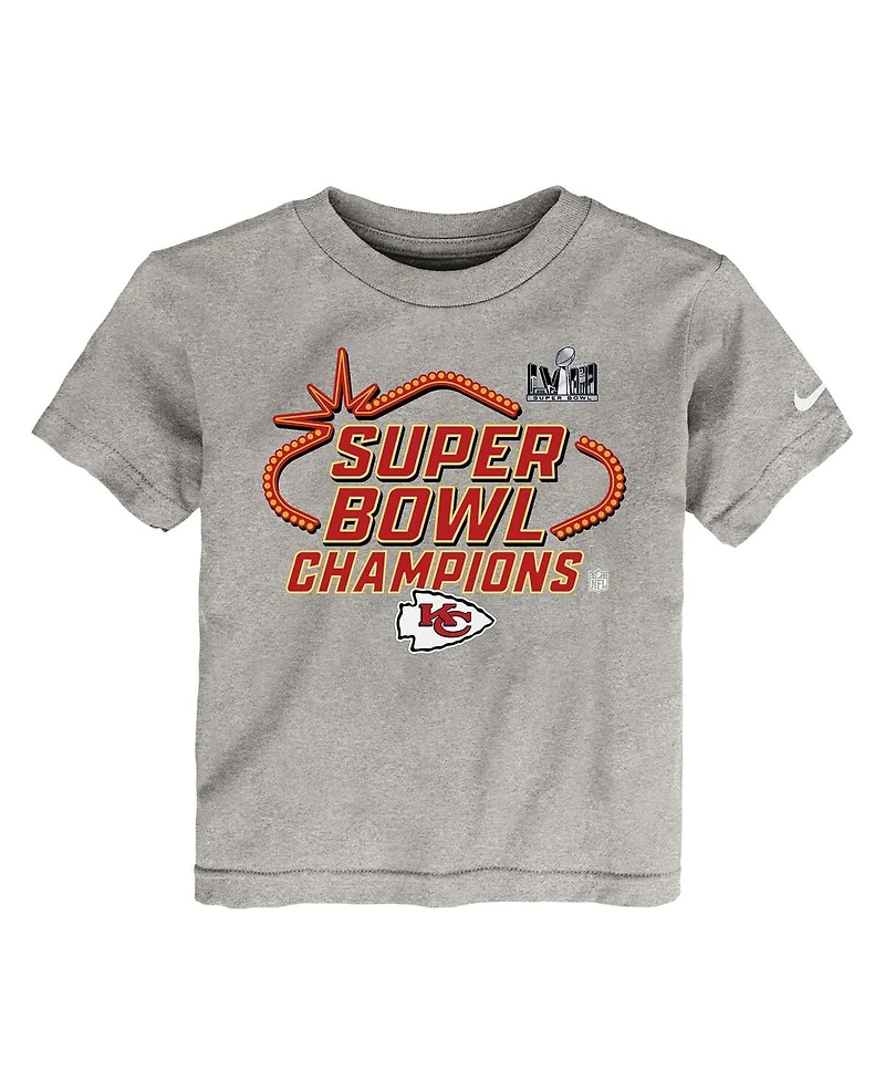 Toddler Boys and Girls Nike Gray Kansas City Chiefs Super Bowl Lviii Champions Locker Room Trophy Collection T-shirt
