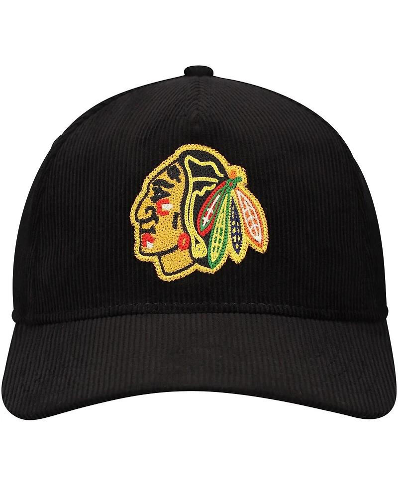 Men's American Needle Black Chicago Blackhawks Corduroy Chain Stitch Adjustable Hat