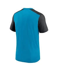 Men's Nike Heathered Blue, Black Carolina Panthers Color Block Team Name T-shirt