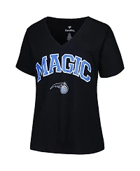 Women's Profile Black Orlando Magic Plus Arch Over Logo V-Neck T-shirt