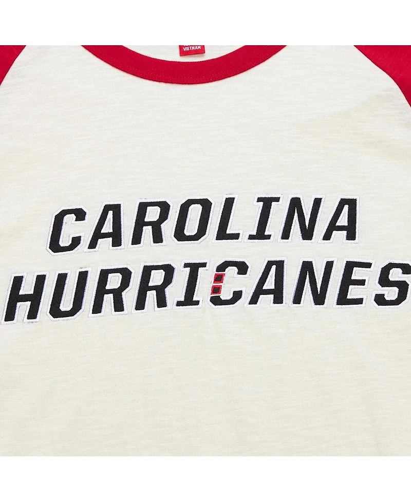 Men's Mitchell & Ness Cream Distressed Carolina Hurricanes Legendary Slub Vintage-Like Raglan Long Sleeve T-shirt
