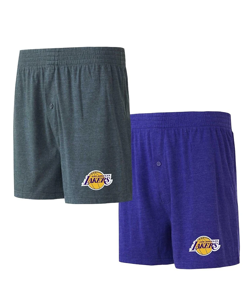 Men's Concepts Sport Purple, Charcoal Los Angeles Lakers Two-Pack Jersey-Knit Boxer Set