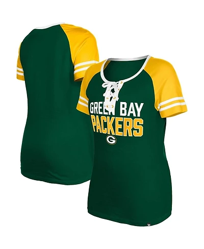 Women's New Era Green Green Bay Packers Raglan Lace-Up T-shirt