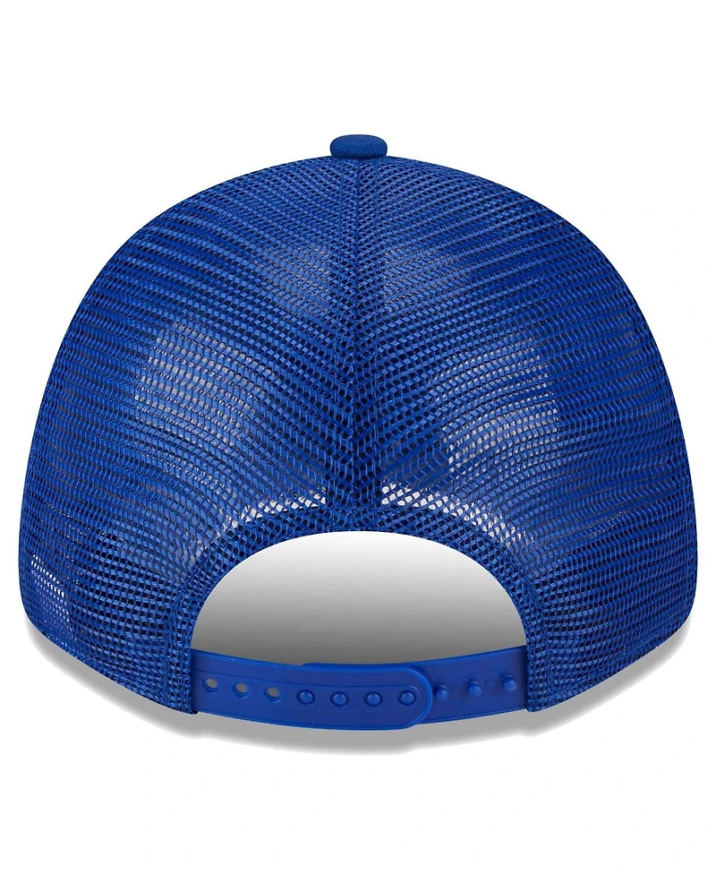 Men's New Era Royal Golden State Warriors Plate Oversized Patch Trucker 9FORTY Adjustable Hat