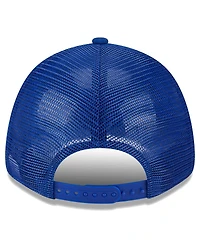 Men's New Era Royal Golden State Warriors Plate Oversized Patch Trucker 9FORTY Adjustable Hat