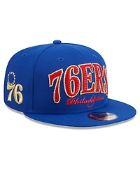 Men's New Era Royal Philadelphia 76ers Golden Tall Text 9FIFTY Snapback Hat
