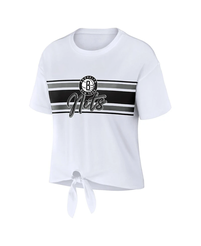 Women's Wear by Erin Andrews White Brooklyn Nets Tie-Front T-shirt
