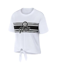 Women's Wear by Erin Andrews White Brooklyn Nets Tie-Front T-shirt