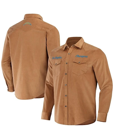 Men's Nfl x Darius Rucker Collection by Fanatics Tan Los Angeles Chargers Western Full-Snap Shirt