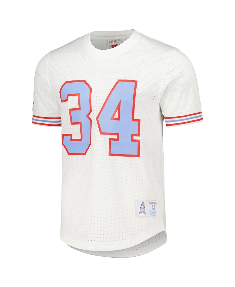 Men's Mitchell & Ness Earl Campbell White Houston Oilers Gridiron Classics Retired Player Name and Number Mesh Top