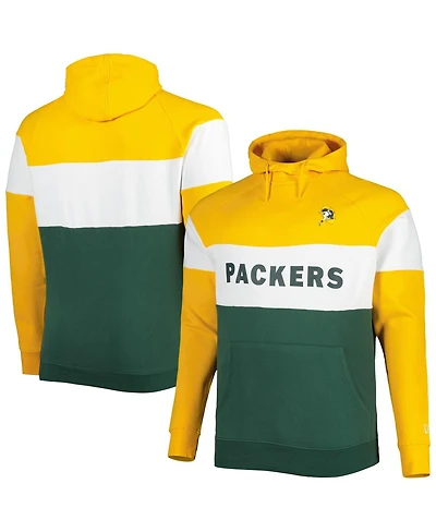 Men's New Era Green Distressed Bay Packers Big and Tall Throwback Colorblock Raglan Pullover Hoodie