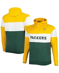 Men's New Era Green Distressed Bay Packers Big and Tall Throwback Colorblock Raglan Pullover Hoodie
