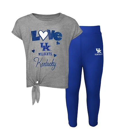Baby Boys and Girls Heather Gray, Royal Kentucky Wildcats Forever Love T-shirt Leggings Set