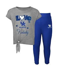 Baby Boys and Girls Heather Gray, Royal Kentucky Wildcats Forever Love T-shirt Leggings Set