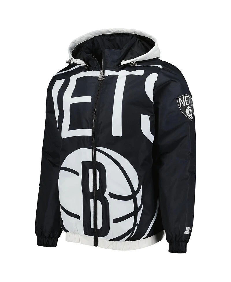 Men's Starter Black Brooklyn Nets The Triple Double Full-Zip Hoodie Jacket