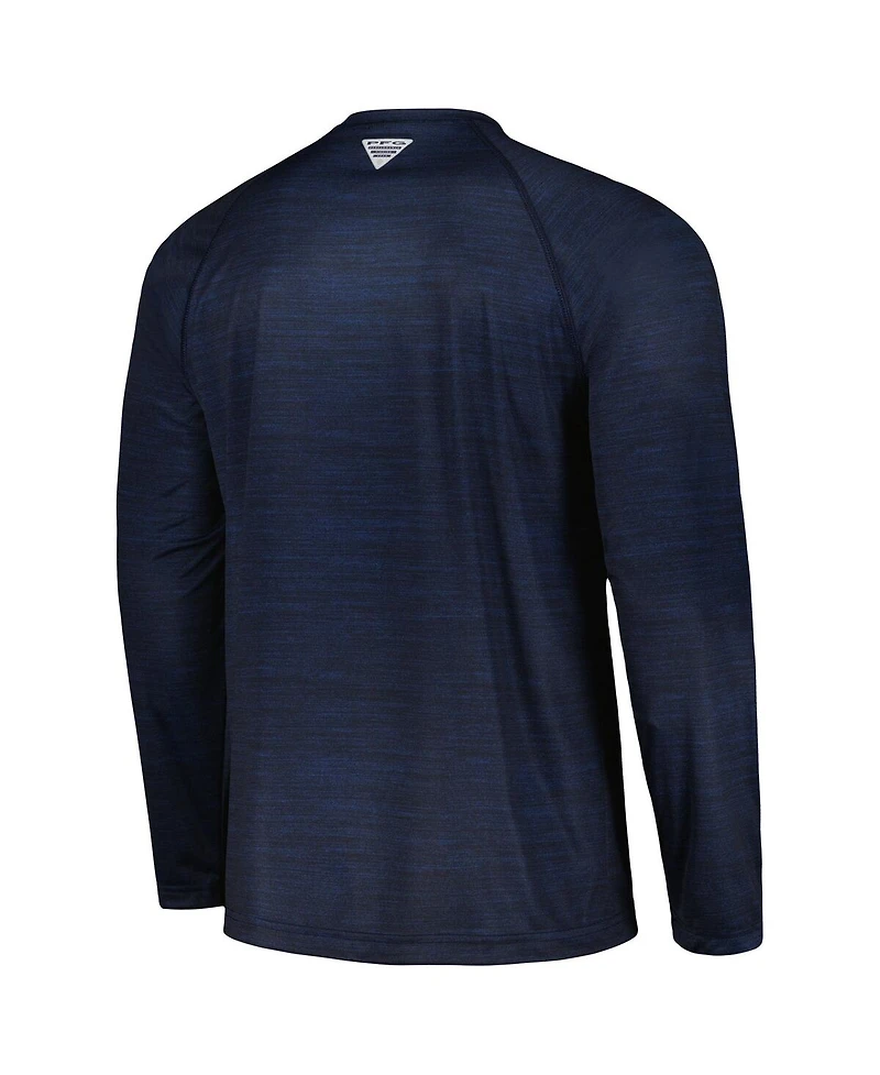 Men's Columbia Navy Michigan Wolverines Pfg Terminal Tackle Omni-Shade Raglan Long Sleeve T-shirt