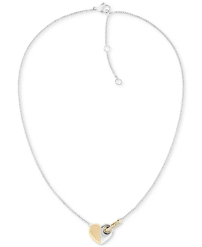 Tommy Hilfiger Two-Tone Stainless Steel Pave Ring & Heart Pendant Necklace, 16" + 2" extender