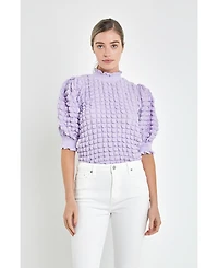 Women's Textured Mock Neck Short Sleeve Blouse