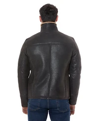 Furniq Uk Men's Shearling Casual Jacket, Vintage Like Brown with Ginger Curly Wool