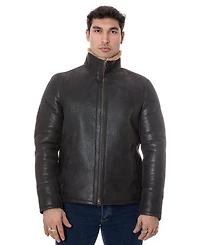 Furniq Uk Men's Shearling Casual Jacket, Vintage Like Brown with Ginger Curly Wool