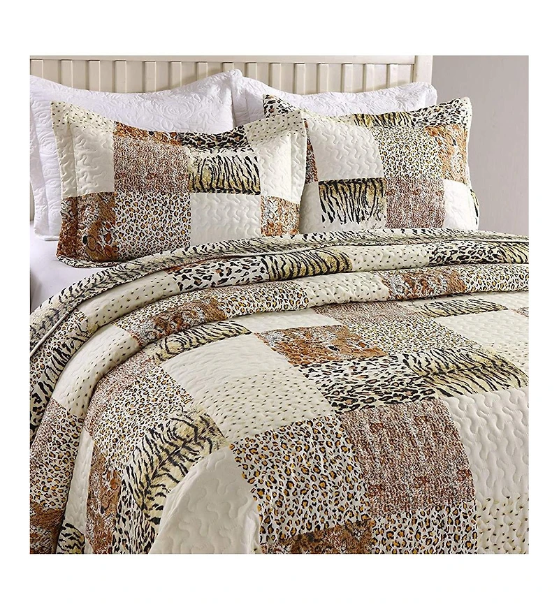 MarCielo 3 Piece Quilted Bedspread Quilt Set Lightweight Bedspread Cheetah